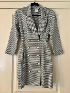 La Belle vintage green-white gingham plaid Clueless style blazer dress size 3 XS